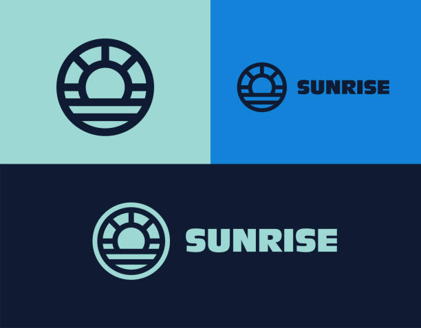 Sunrise on the beach logo. Sunset Bright vector logo in trendy style. Modern linear outline illustration. Usable for surfing, sports, clothing Sunrise on the beach logo. Sunset Bright vector logo in trendy style. Modern linear outline illustration. Usable for surfing, sports, clothing sunset beach hawaii stock illustrations