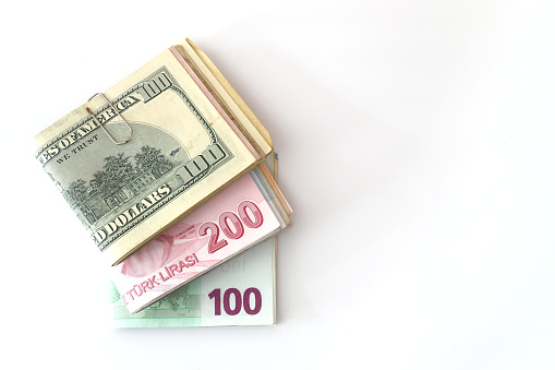 Turkish lira, dollar and euro banknotes