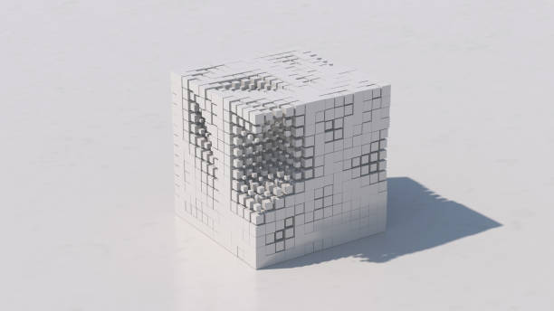 istock Group of white deformed cubes. White textured background. Abstract illustration, 3d render. 1368459001