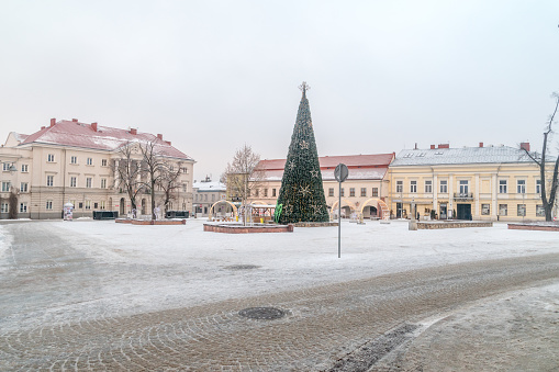 Kielce, Poland - December 27, 2021: Market square in Christmas time.