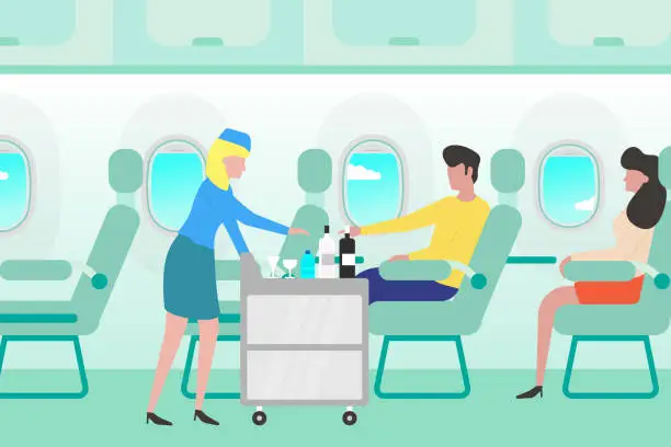 Vector illustration of People travel by airplane in economy class