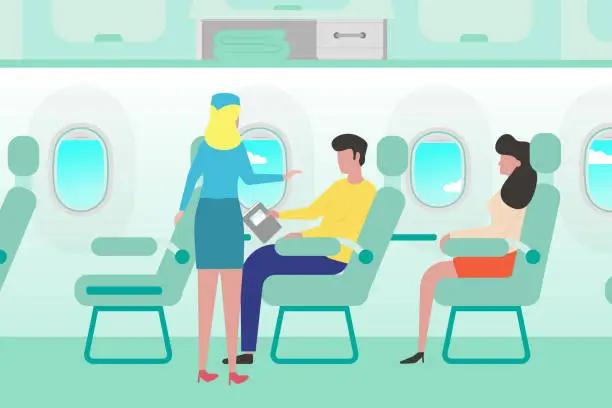 Vector illustration of People travel by airplane in economy class