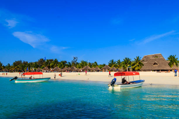 View of tropical sandy Kendwa beach on Zanzibar, Tanzania stock photo