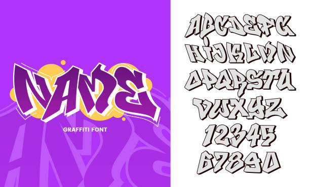 Vector graffiti font. Graffiti style alphabet letters and numbers with outline and shadow. Hip hop culture element. Easy to recolor. Ideal for emblem design, posters, header. Vector graffiti font. Graffiti style alphabet letters and numbers with outline and shadow. Hip hop culture element. Easy to recolor. Ideal for emblem design, posters, header. graffiti fonts stock illustrations