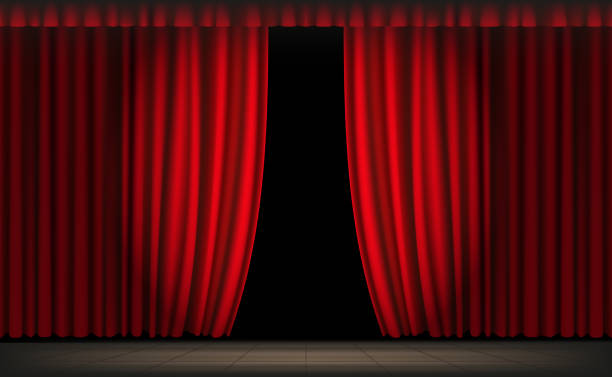 istock Red theatrical luxury curtains and draperies in the dark, realistic vector illustration 1368467020