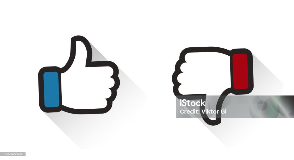thumbs up and down with shadow. like dislike symbol set. vector illustration Thumbs Up stock vector
