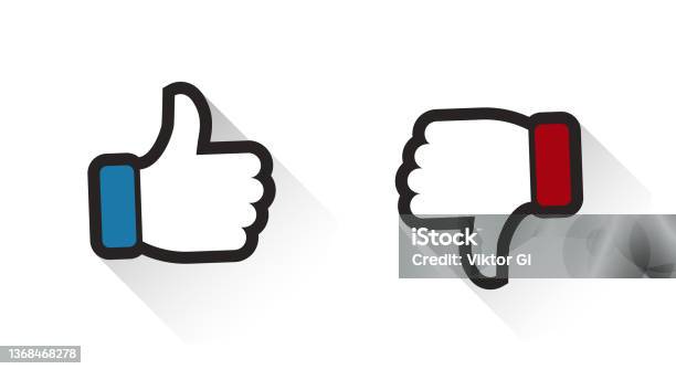 Thumbs Up And Down With Shadow Like Dislike Symbol Set Vector Illustration Stock Illustration - Download Image Now