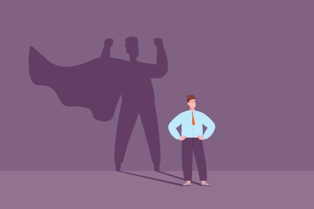istock Confident husband. Superhero dad, business success professional growth, concept shadow of super hero , businessman strength , vector illustration 1368470937