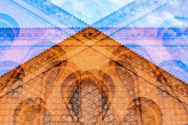 Abstract antique architecture, three exposures in one picture with different camera angel. The building is the Konstantin-Basilica, a roman palace auditorium, (about 310 after Christ) and the throne room of Emperor Constantine the Great, Trier, Germany.