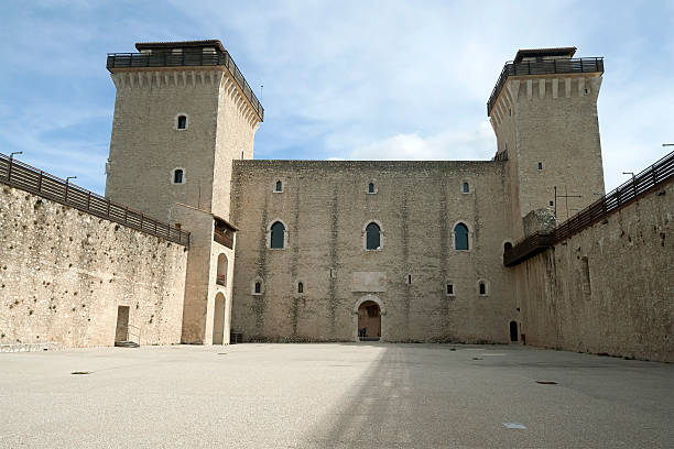 internal courtyard of albornoz fortress at spoleto, umbria - spoleto bildbanksfoton och bilder
