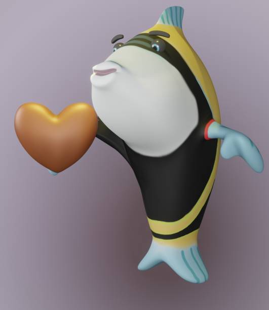 istock Fish and Chocolate heart and Blueish Purple Background 1368483155