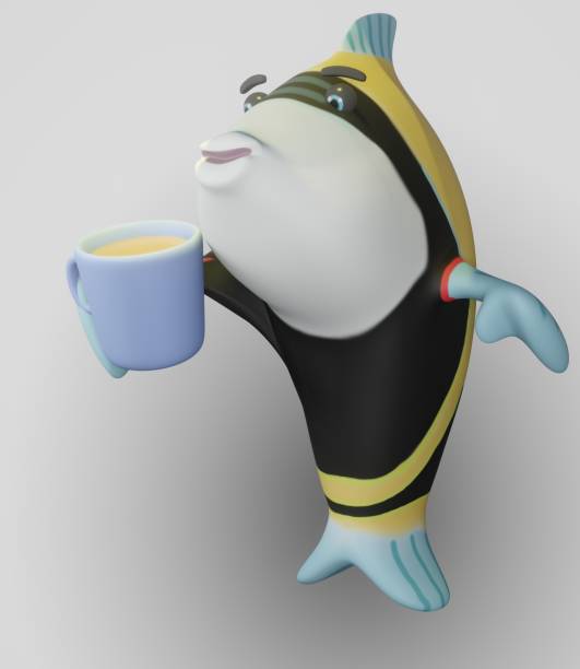 Fish and Mug and Coffee and White Background