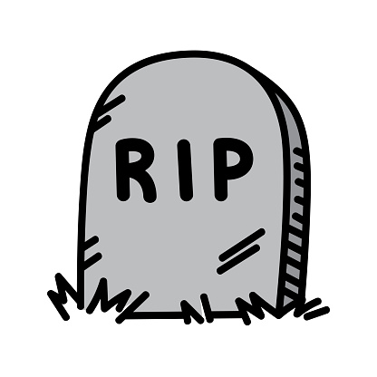 Vector illustration of a hand drawn, grey gravestone against a white background.