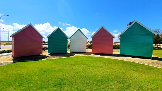 Five little beach shacks