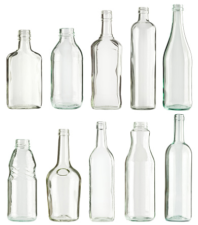 Empty glass bottles collection, isolated