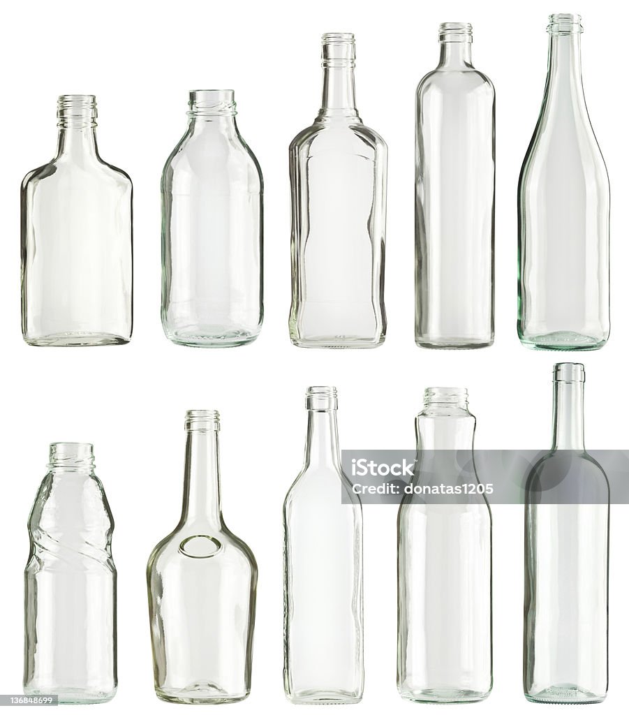 Bottles Empty glass bottles collection, isolated Bottle Stock Photo