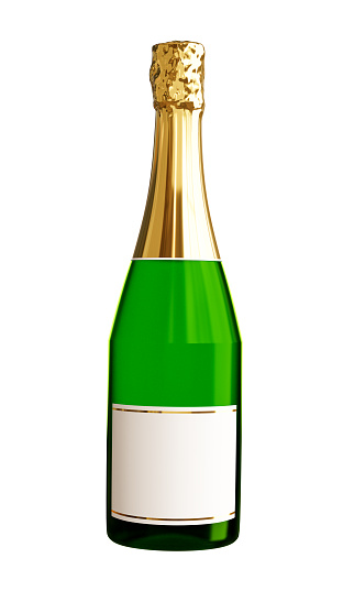 3d render of champagne bottle isolated on white background,clipping path.