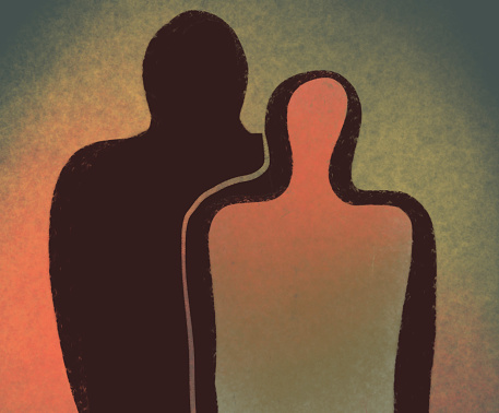 illustration of two silhouettes. stylized people, abstract, different