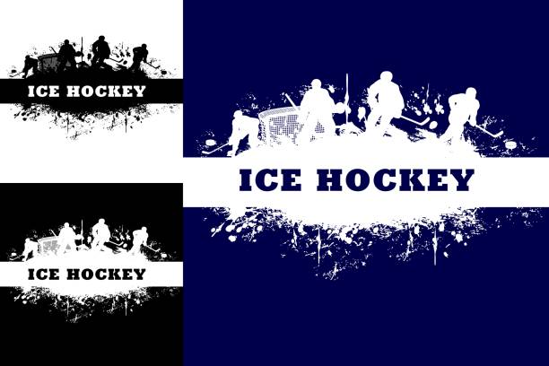 ilustraciones, imágenes clip art, dibujos animados e iconos de stock de póster de grunge deportivo de hockey sobre hielo con jugadores de hockey - ice hockey illustrations