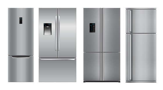 Realistic modern kitchen refrigerators and fridges