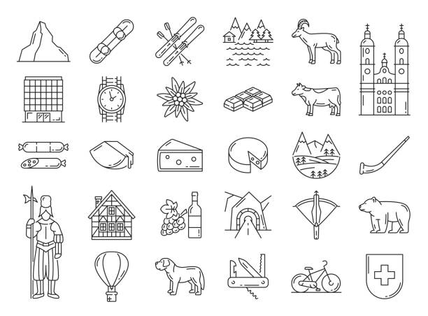 szwajcaria podróże zabytki i szwajcarskie symbole - edelweiss stock illustrations