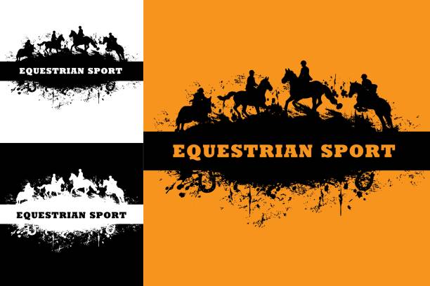 illustrazioni stock, clip art, cartoni animati e icone di tendenza di corse di cavalli ed equitazione, striscioni per sport equestri - steeplechasing