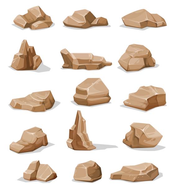 ilustraciones, imágenes clip art, dibujos animados e iconos de stock de piedras de roca marrón de dibujos animados, rocas o grava - metal ore mineral stone block