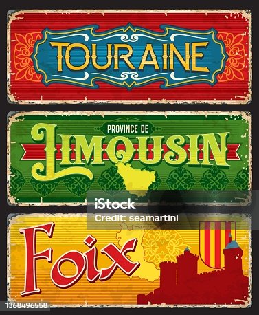 istock Touraine, Limousin and Foix, France regions cards 1368496558