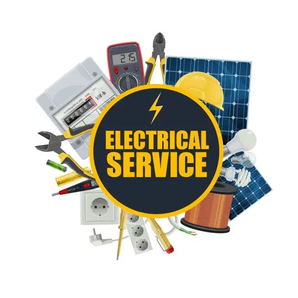 Vector illustration of Electric service equipment and electrician tools