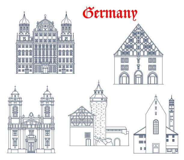 독일 뉘른베르크, 아우츠부르크 여행 건축물 - bayern stock illustrations