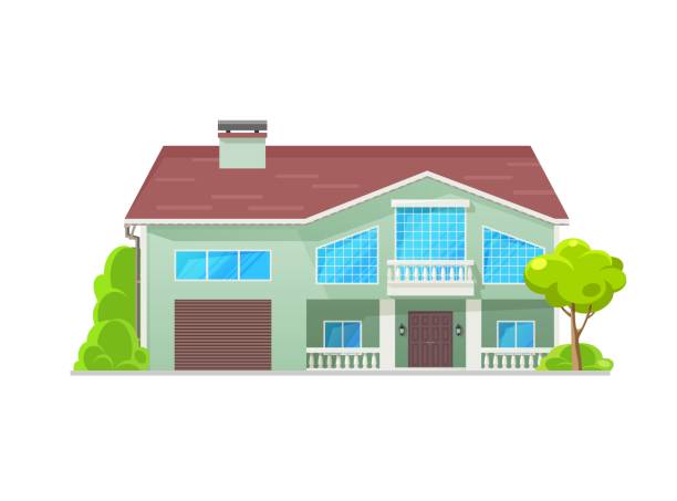 istock Residential two-storey house building with garage 1368496754