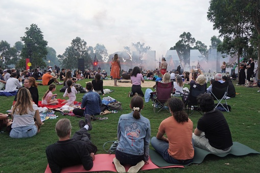 Sydney, New South Wales, Australia, January 25, 2022.
The Smoking Ceremony was part of The Vigil, a free event of song and dance on the eve of Australia Day