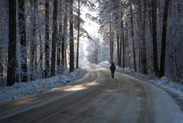 istock road forest winter hoarfrost sunlight man 1368506870