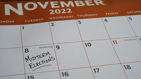 Calendar reminder about midterm elections on November 8, 2022.