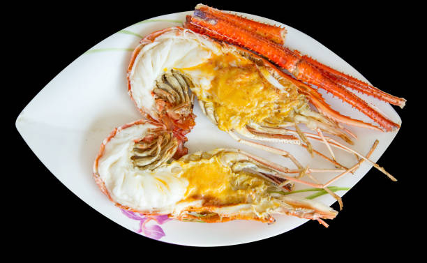 istock Die cut of big Grilled River Prawns on black isolated 1368510824