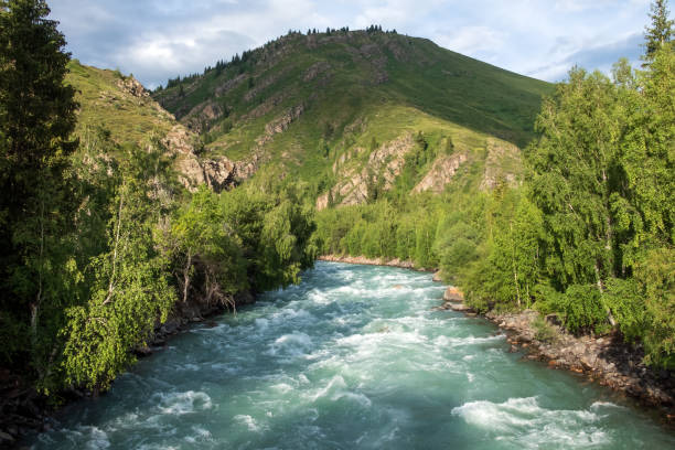desfiladeiro do rio koksu no cazaquistão. turismo, viagens no conceito dzungarian alatau. - alatau - fotografias e filmes do acervo