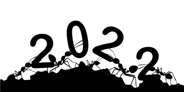 istock Ants with number 2022 in happy new year concept silhouette vector on white background 1368515462