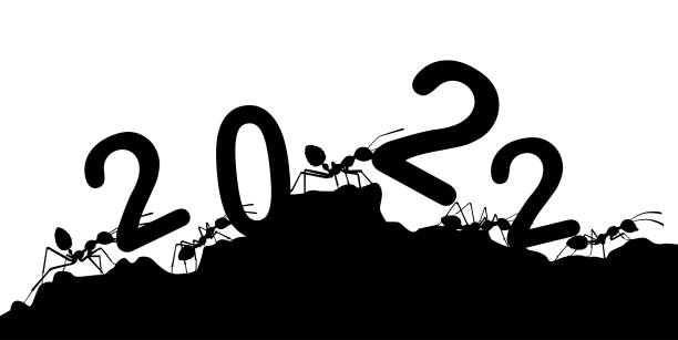 istock Ants with number 2022 in happy new year concept silhouette vector on white background 1368515473