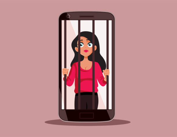 Prisoner Woman Behind Bars In A Cell Phone Jail Vector Illustration Stock Illustration - Download Image Now - iStock Prisoner Woman Behind Bars In A Cell Phone Jail Vector Illustration Stock Illustration - Download Image Now - iStock