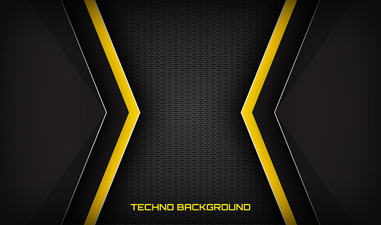 3D black yellow techno abstract background, overlap layer on dark space with white line effect decoration. Graphic element future style concept for banner, flyer, card, cover, or landing page