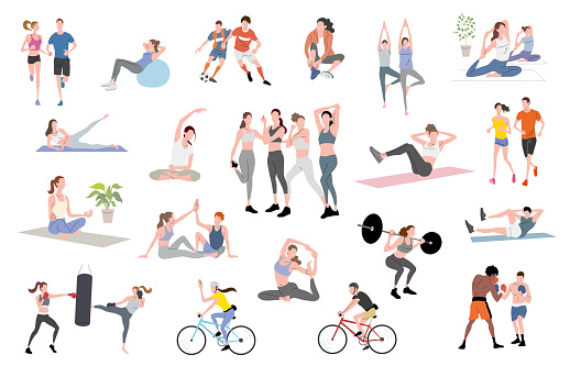 Vector illustration material: People set to enjoy sports and fitness