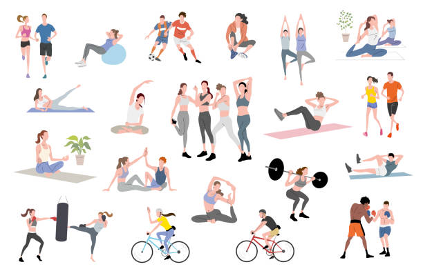 Vector illustration material: People set to enjoy sports and fitness Vector illustration material: People set to enjoy sports and fitness fitness stock illustrations