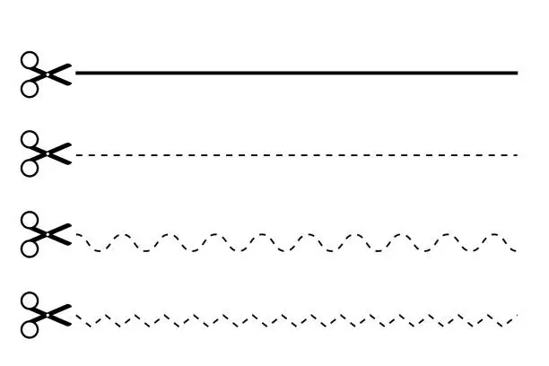 Vector illustration of Cutting lines with scissors. Line art. Simple shape. Creative pattern. Curved dotted. Vector illustration. Stock image.