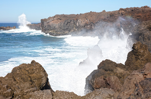 Huge waves crashing on the coast of Lanzarote, Canary Islands, Spain