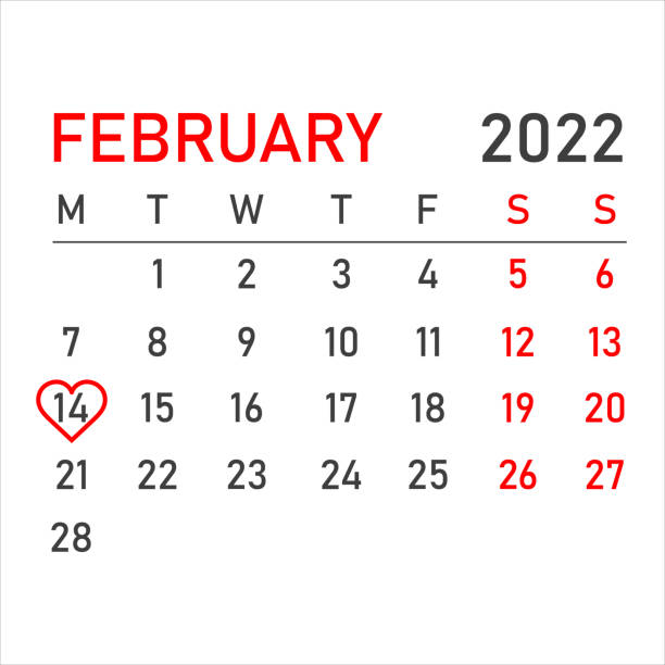 valentinstag. 14. februar im kalender. tägliches kalendersymbol. datum und uhrzeit, tag, monat 2022 feiertag. jahreszeit. - kalender abreißen stock-grafiken, -clipart, -cartoons und -symbole