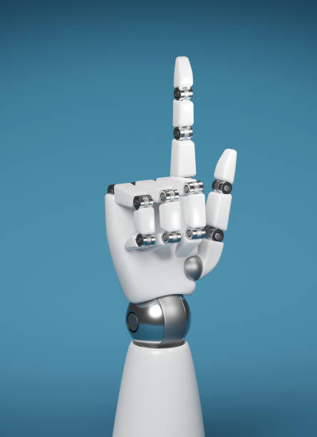 Robot hand 3d illustration Futuristic robotic hand. Artificial intelligence concept. 3d render sign human hand pointing manual worker stock pictures, royalty-free photos & images