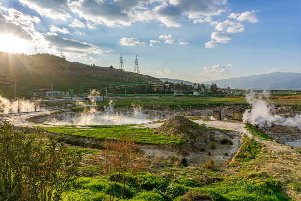 Scenic views of thermal springs and mud bath in Sarayköy , Denizli, Turkey stock photo