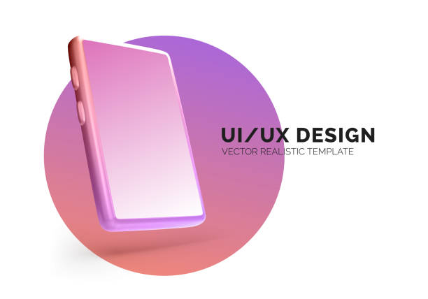 istock Mobile phone realistic template. Red and purple color gradient. Smartphone on circle background for banner or poster design 1368545876