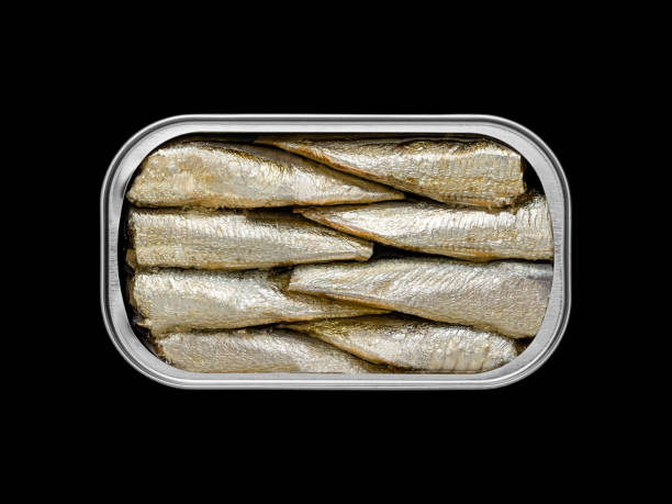 Top view of a tin can with sardines inside