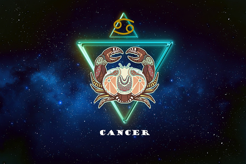 cancer horoscope sign in twelve zodiac with galaxy stars background